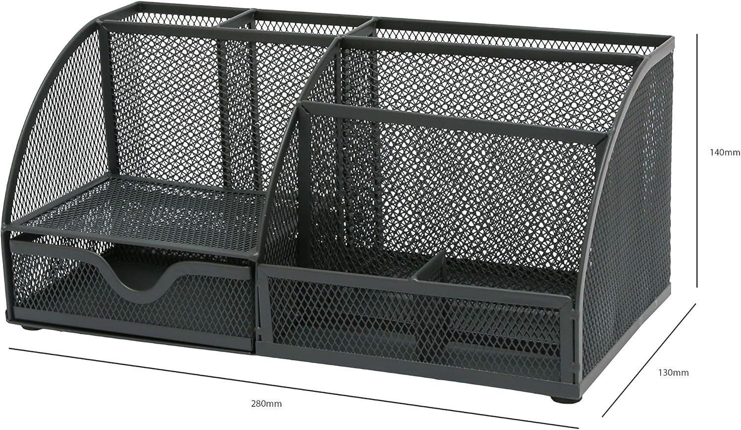 Metal Desk Organiser with 7 Compartments & Drawer – Graphite 6-Pack