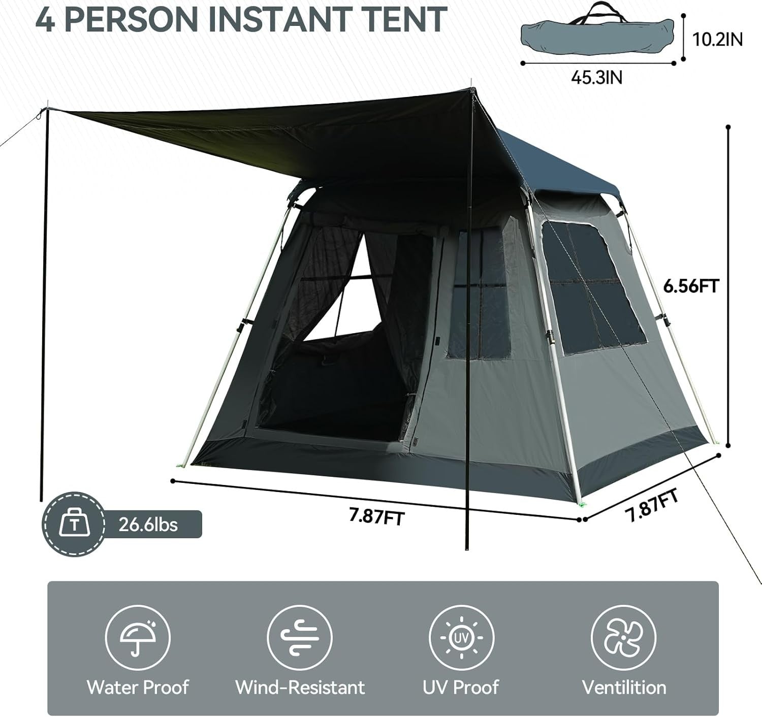4 Person Pop Camping Tent Waterproof UV Dome w Sunshade