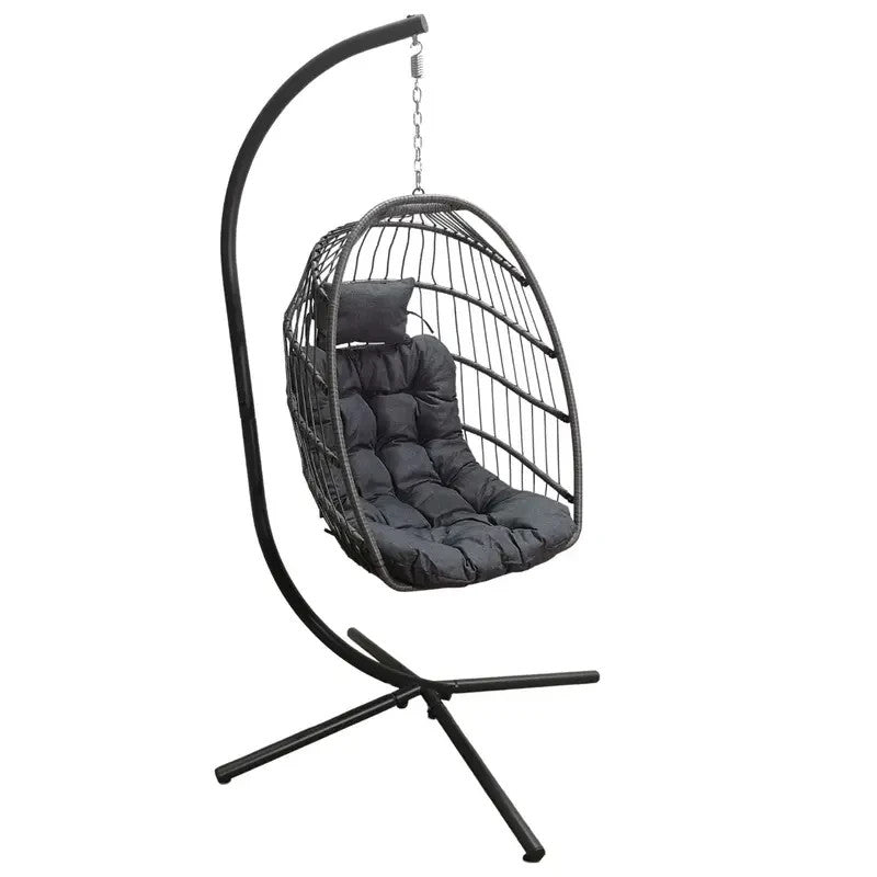 Grey Hanging Egg Chair With Stand & Cushion – Rattan Outdoor Swing Seat