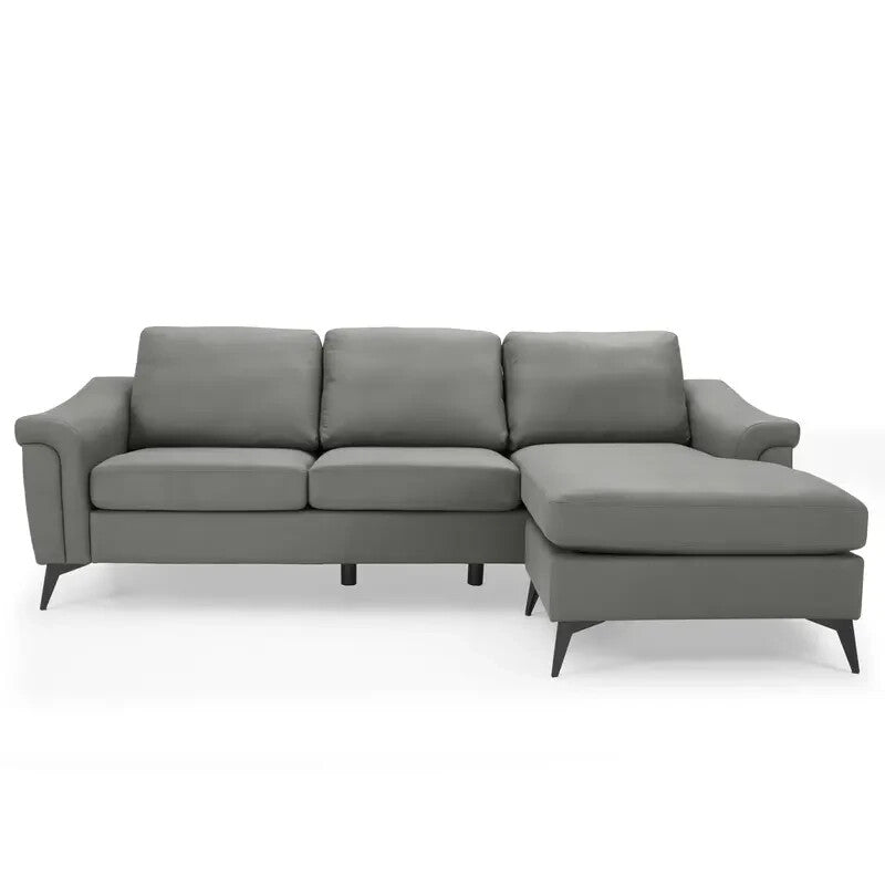 Modern Grey 3 Seater Sofa with Chaise Air Leather Reversible Lounge