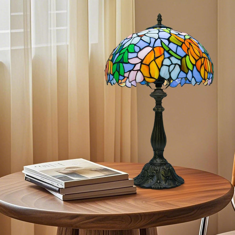 12 Inch Tiffany Stained Glass Table Lamp with Remote Control E27 Bulb