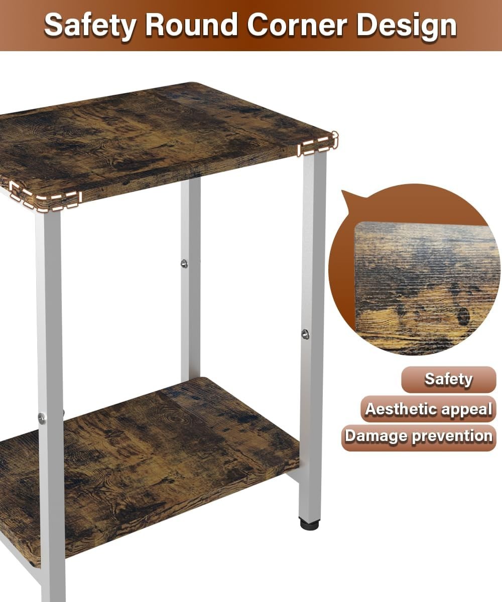 Narrow 2-Tier Side Table with Storage – Small Space Nightstand Shelf Unit