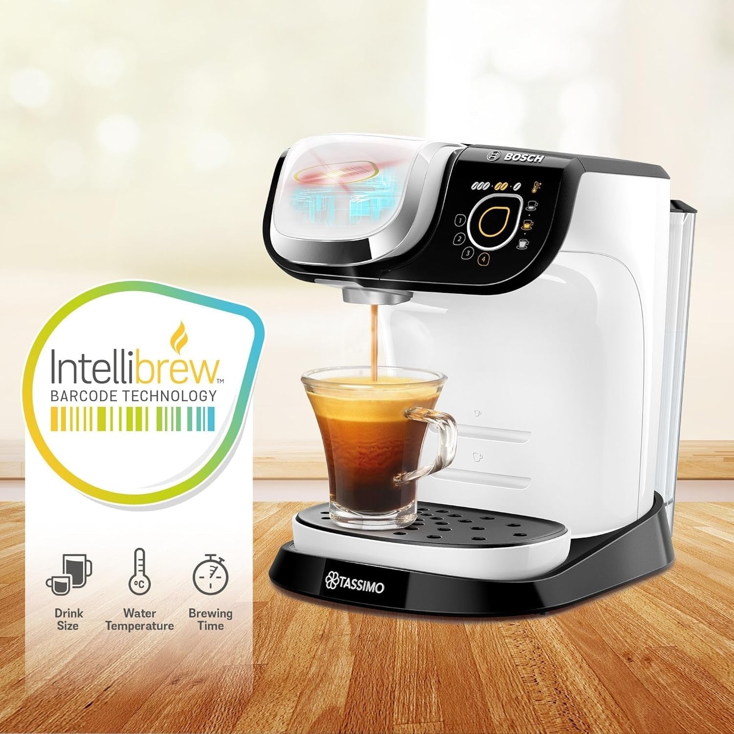 Pod Coffee Machine 1.3L Large Tank 1500W Fast Brew Auto Clean Compact White