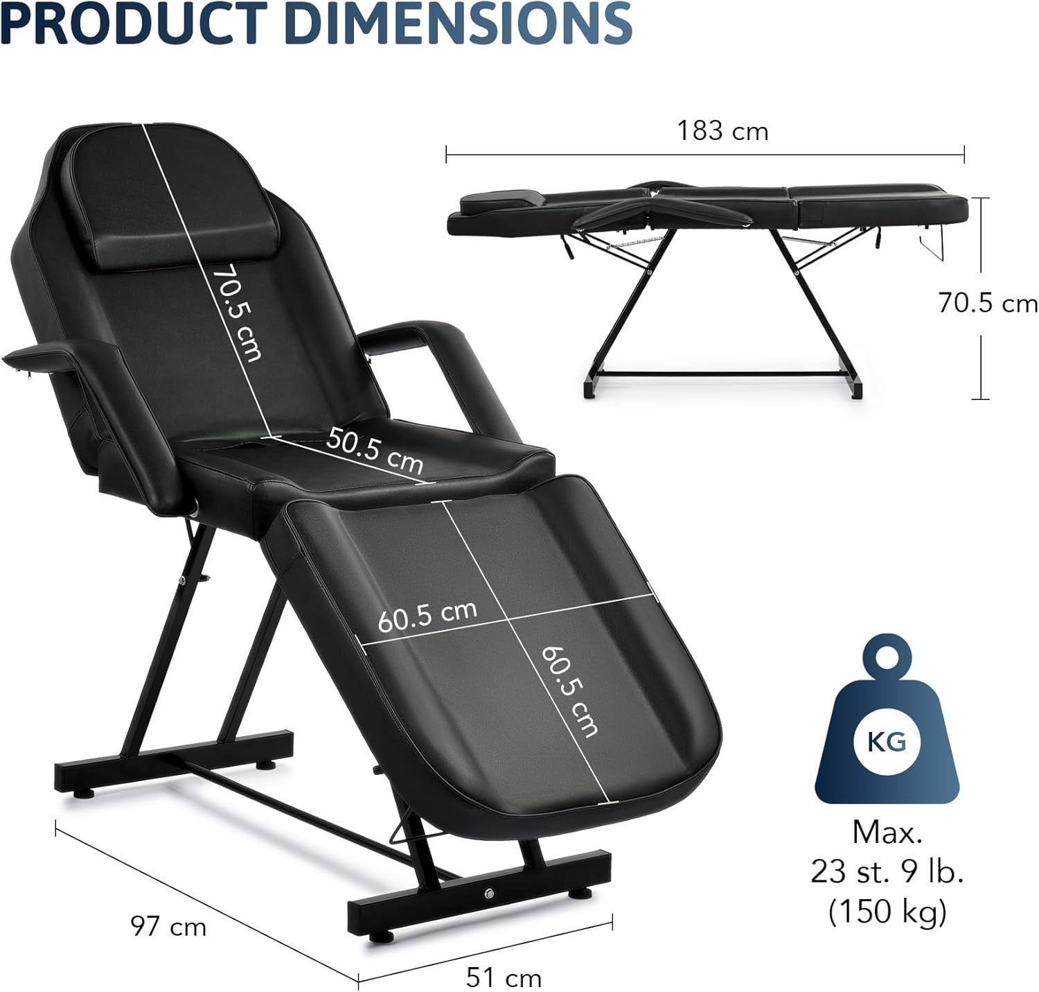 Adjustable 3-Section Beauty Massage Bed Steel Frame w/ Headrest Stool Black