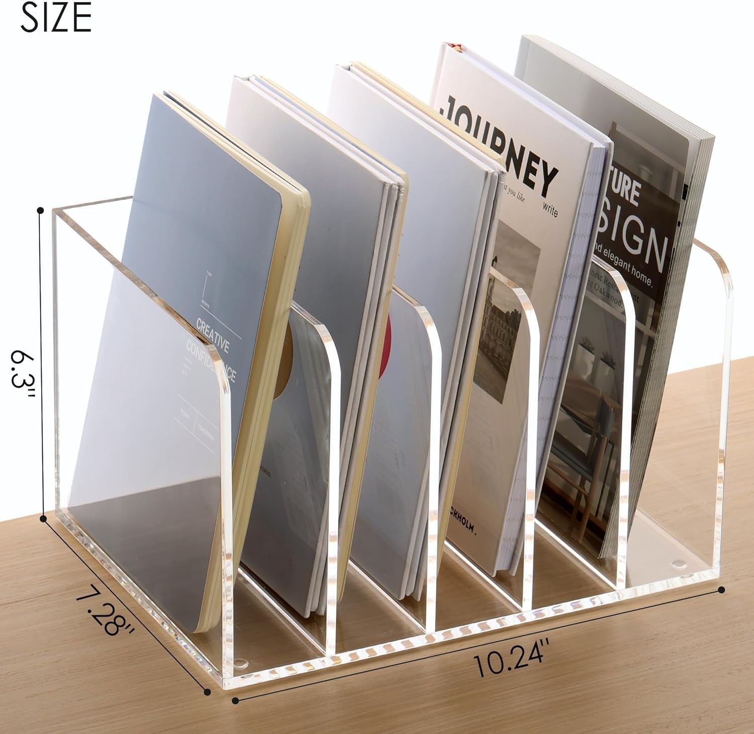 Clear Acrylic Desk Organizer 5-Section B5 Notebook & Mail Holder