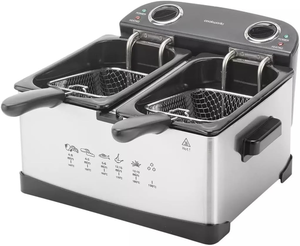Twin Deep Fat Fryer 2400W Dual Compartment 5L Cool Zone Drain Basket