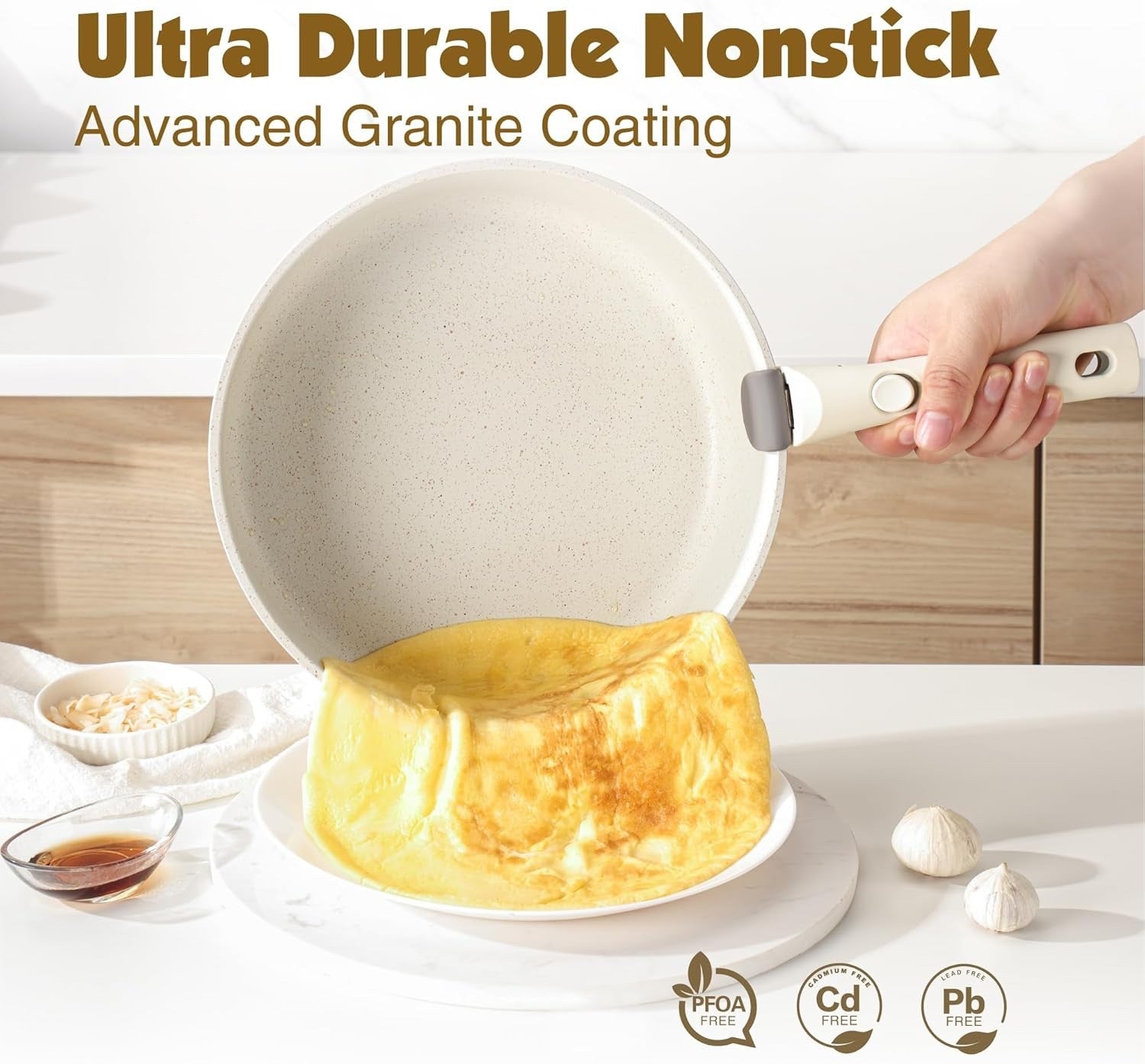 17pcs White Non Stick Cookware Set Detachable Handle Induction Oven Safe