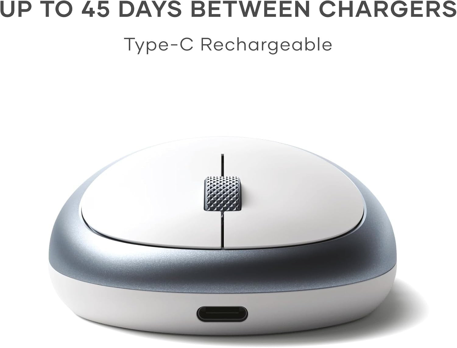 Wireless Bluetooth Mouse USB-C Rechargeable Blue Aluminium Slim Silent Clicks