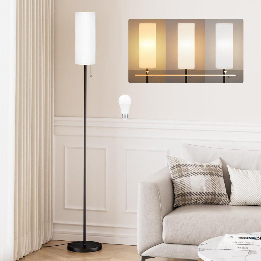 White Floor Lamp 64in Standing Lamp 3 Colour Bulb Bedroom Living Room
