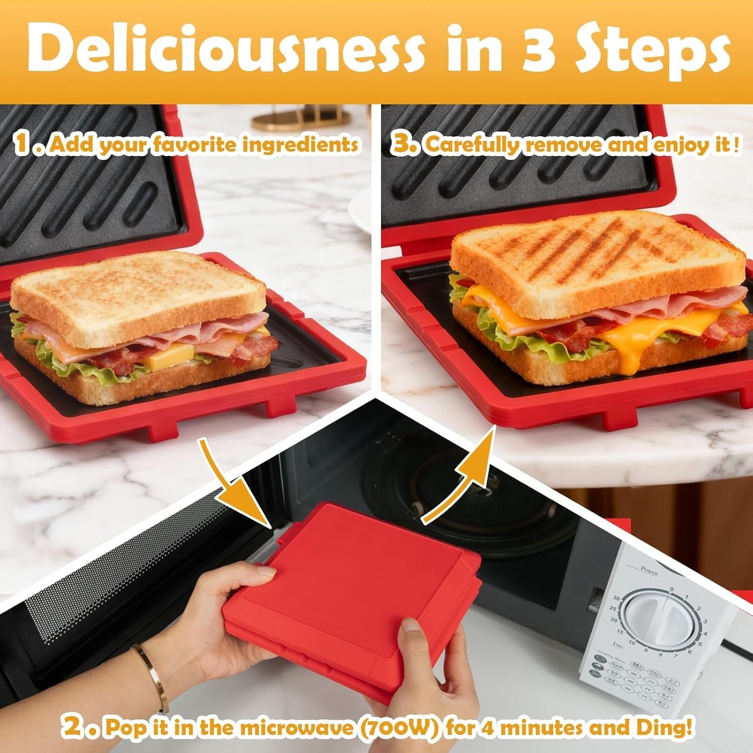 Microwave Toastie Sandwich Maker Panini Breakfast Quick Cooking Red