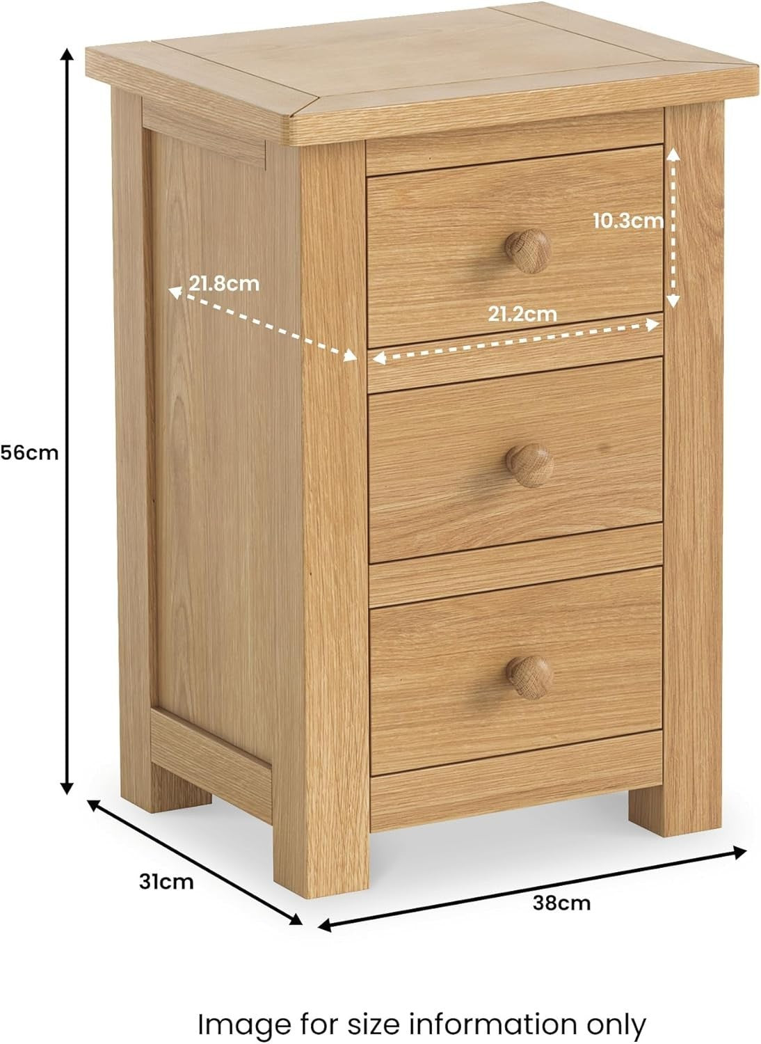Solid Oak 3 Drawer Bedside Table Fully Assembled Wooden Nightstand