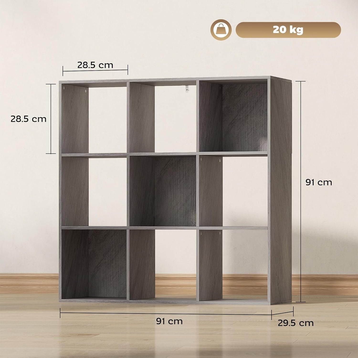 9 Cube Marble Grey Bookcase – Modern Storage Shelf Unit for Home Office