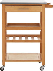 Wooden Kitchen Trolley Rolling Storage Cart Bamboo Shelves Drawer Wheels