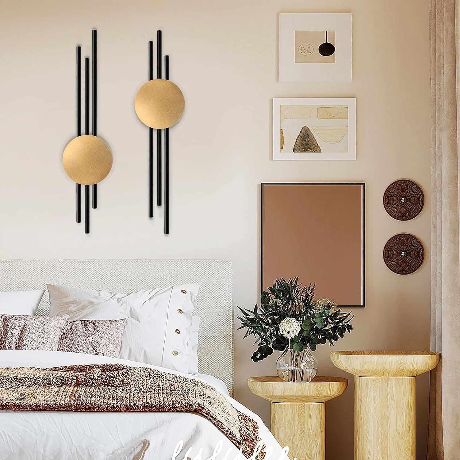 Modern Metal Wall Art Set of 2 Geometric Black Gold Wall Decor Hanging