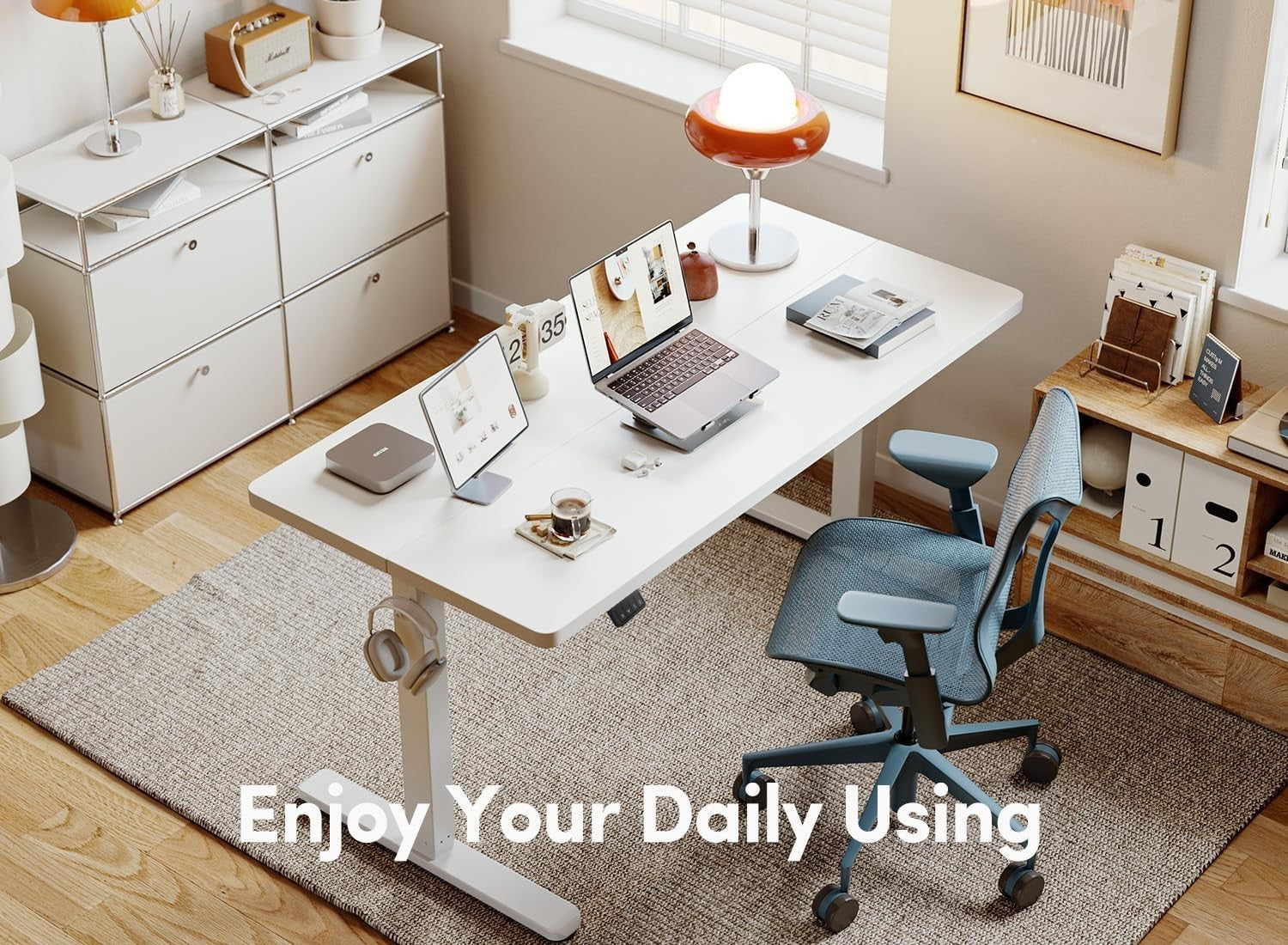 White Electric Standing Desk 100cm Adjustable Sit Stand Table with Memory