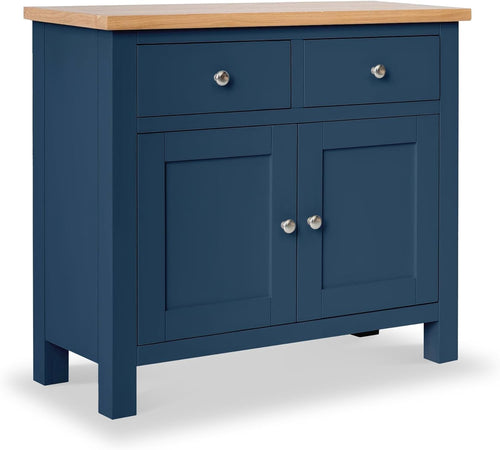Small Blue Sideboard Cabinet with 2 Drawers & 2 Doors – Oak Top Storage Unit