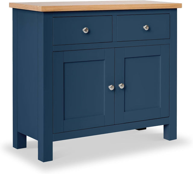Small Blue Sideboard Cabinet with 2 Drawers & 2 Doors – Oak Top Storage Unit