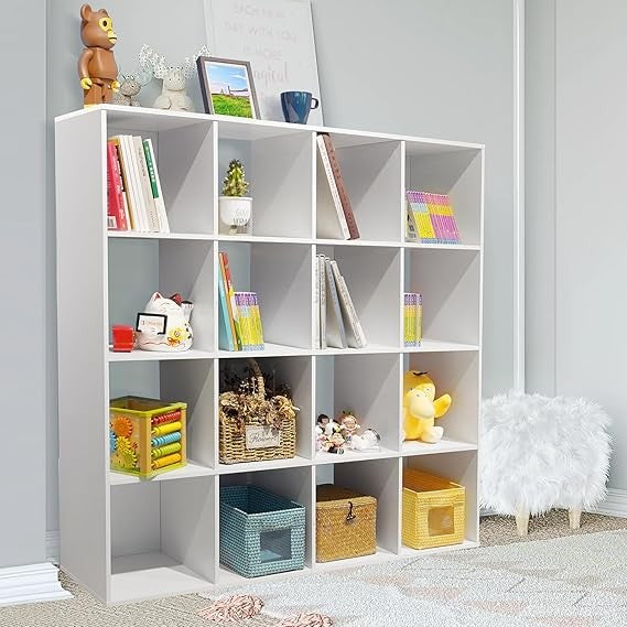 16 Cube Storage Unit White – Large Freestanding Bookshelf Display Shelves