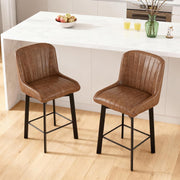 Swivel Bar Stools Set of 2 | Brown PU Leather L-Shaped Counter Chairs