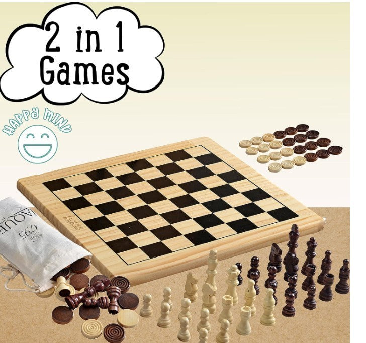 Wooden Chess & Draughts Set | Classic 2-in-1 Board Game for Kids & Adults