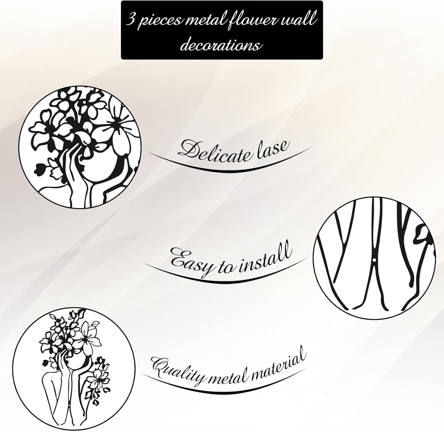3Pcs Metal Wall Art Abstract Woman Floral Line Decor Set