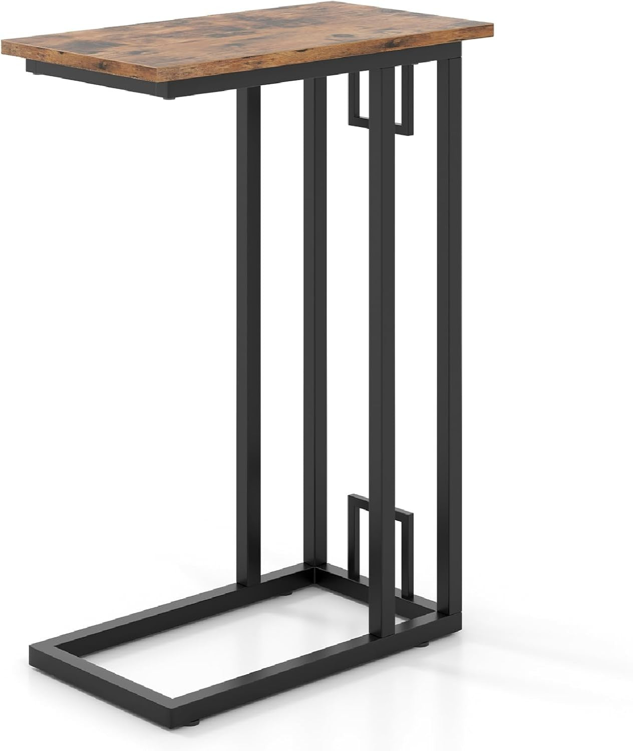 Slim Industrial C-Shaped Side Table with Storage Shelf for Sofa Bed Laptop