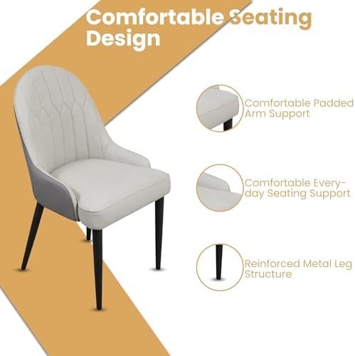 Grey Faux Leather Dining Chairs Set of 4 Padded Upholstered Kitchen Seats