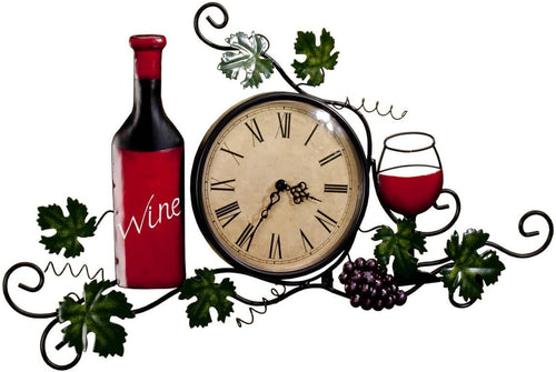 Wine Wall Clock – Rustic Roman Numeral Silent Kitchen Bar Dining Room Decor