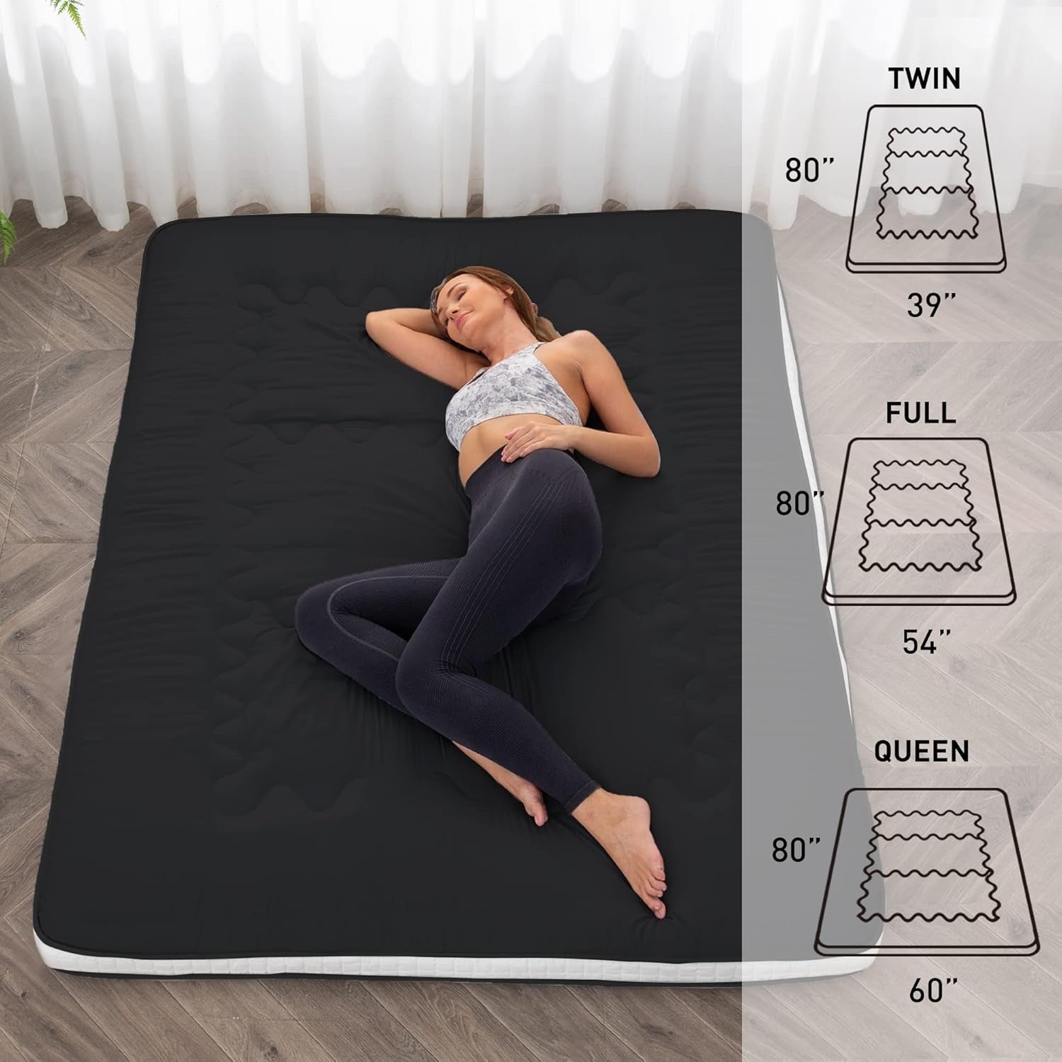 Extra Thick Japanese Floor Futon Mattress Queen | Foldable Guest Bed