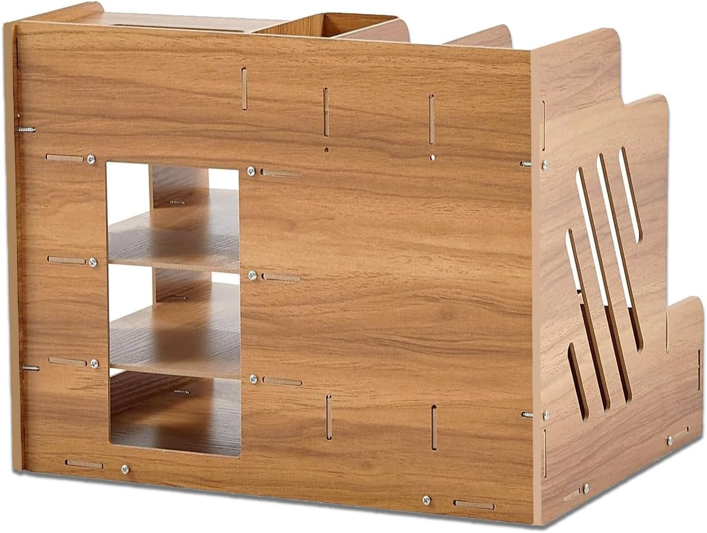 Wood Desk Organiser with Drawer 9-Compartment Desktop Storage Brown