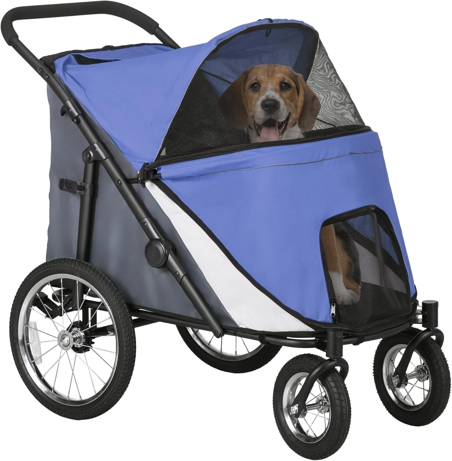 Blue Large Dog Stroller Jogger Foldable Pushchair with Cushion All Terrain