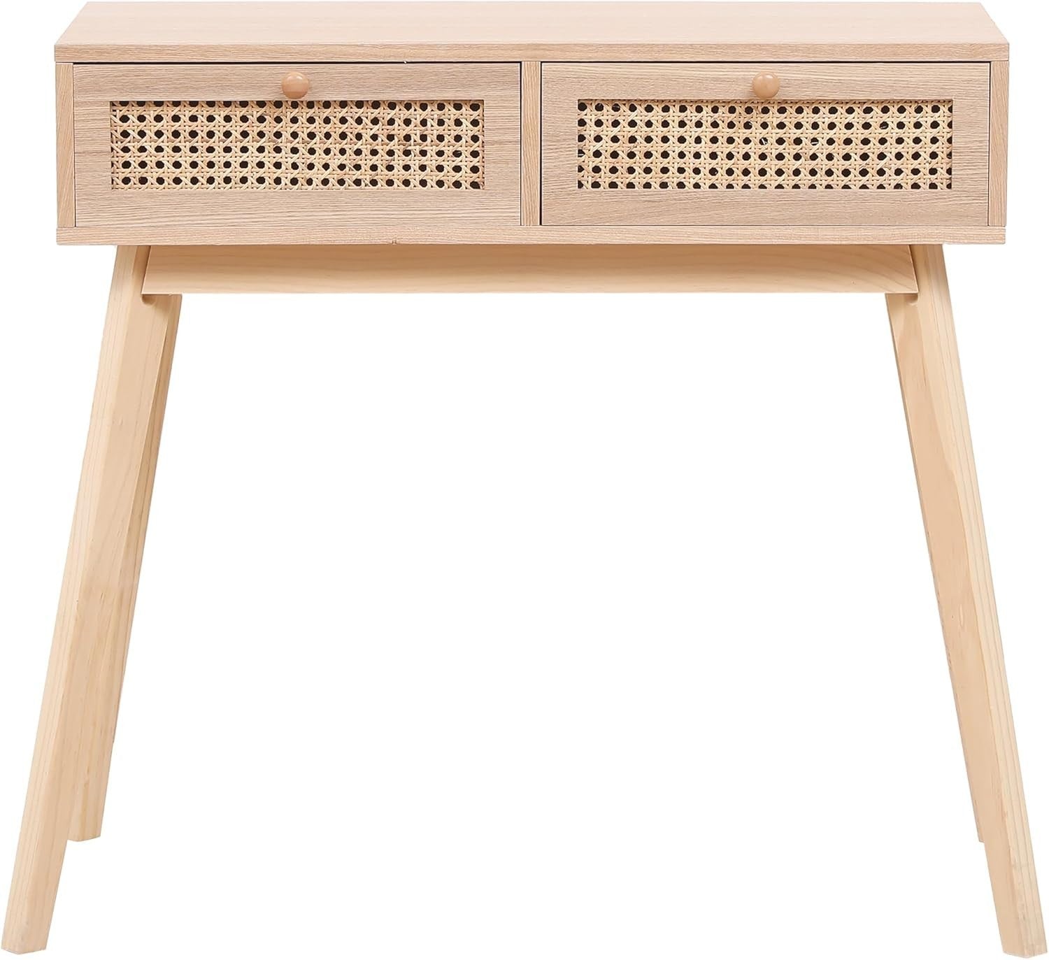 Stylish 2-Drawer Rattan Console Table 90cm Wide for Hallway & Bedroom