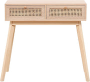 Stylish 2-Drawer Rattan Console Table 90cm Wide for Hallway & Bedroom
