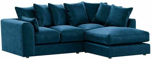 Royal Blue Plush Fabric Right Hand Corner Sofa 3 2 Seater with Swivel