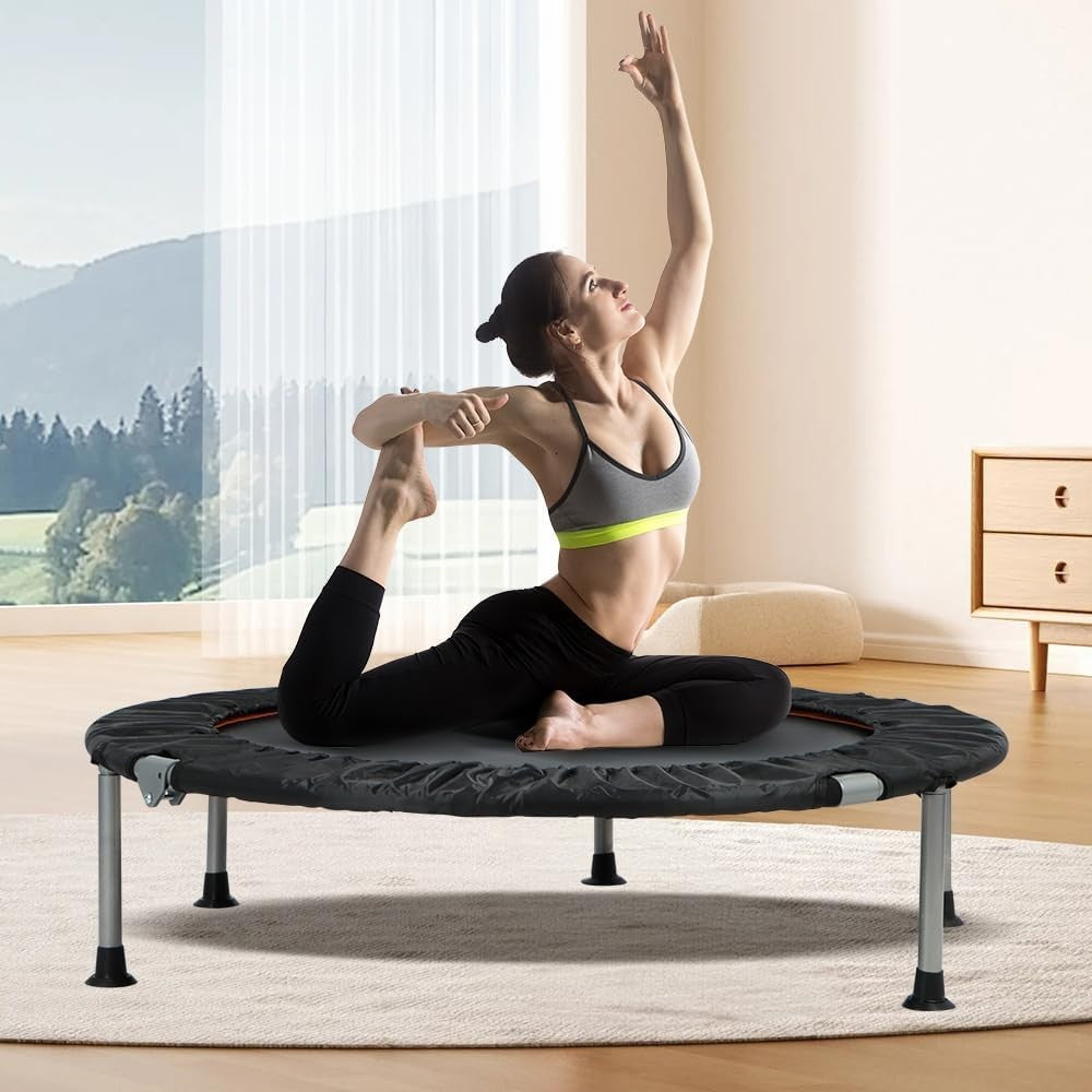 40in Foldable Fitness Trampoline Silent Indoor Rebounder 150KG