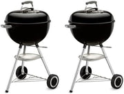 2x 47cm Charcoal Kettle BBQ Grills with Thermometer & Wheels Outdoor Garden Set
