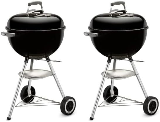 2x 47cm Charcoal Kettle BBQ Grills with Thermometer & Wheels Outdoor Garden Set