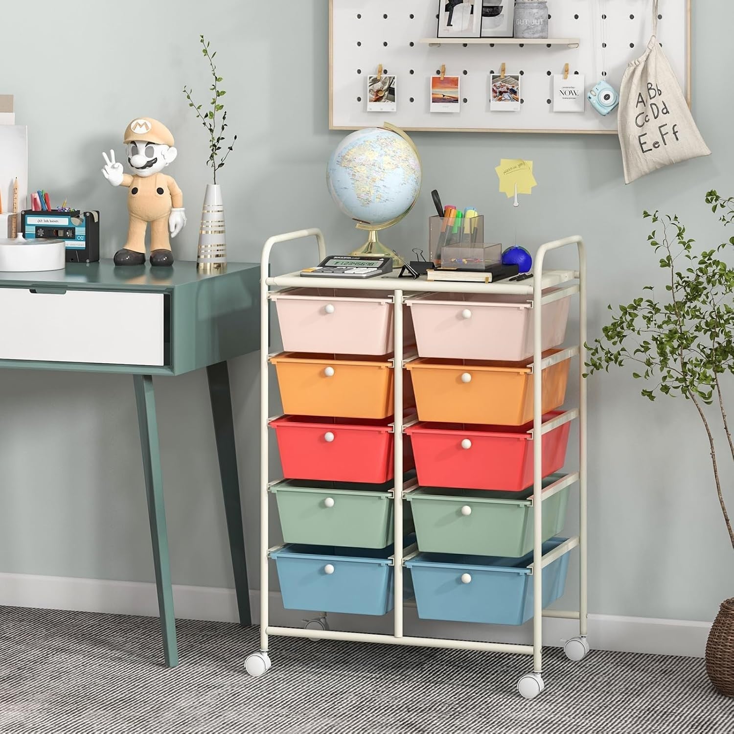 10 Drawer Rolling Storage Cart Mobile Organizer Trolley Lockable Wheels