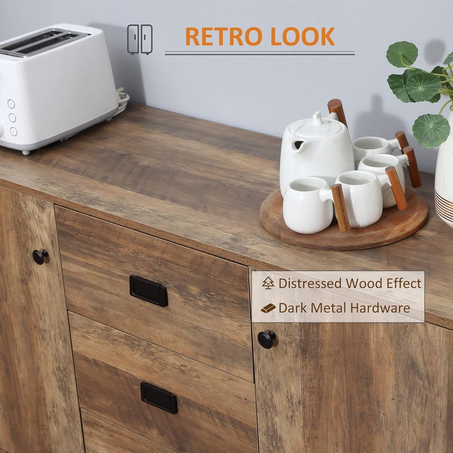 Industrial Sideboard Rustic Brown 3 Drawer 2 Door Cabinet Storage Unit