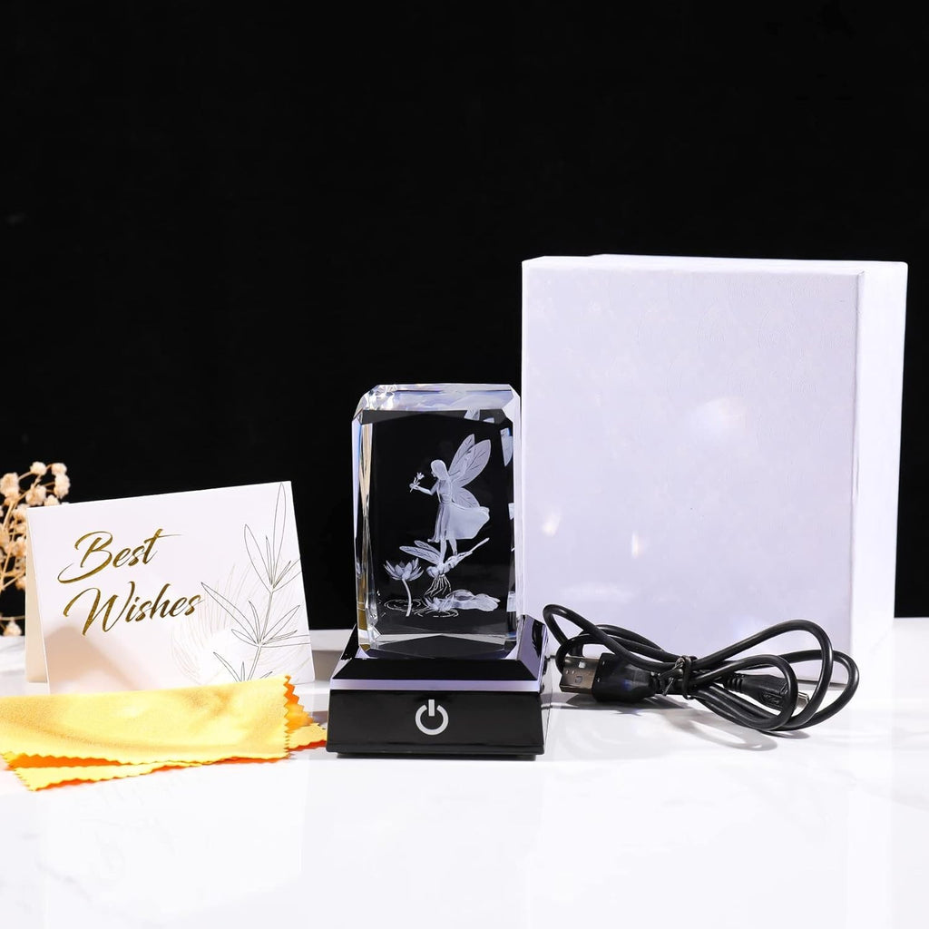 3D Crystal Fairy & Dragonfly LED Light Cube Ornament Gift for Women Girls