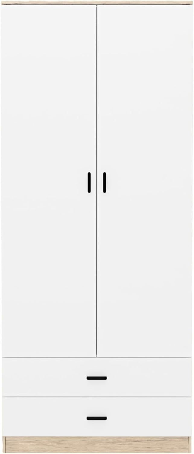 Tall Oak 2 Door Wardrobe with Drawers Hanging Rail Storage Unit