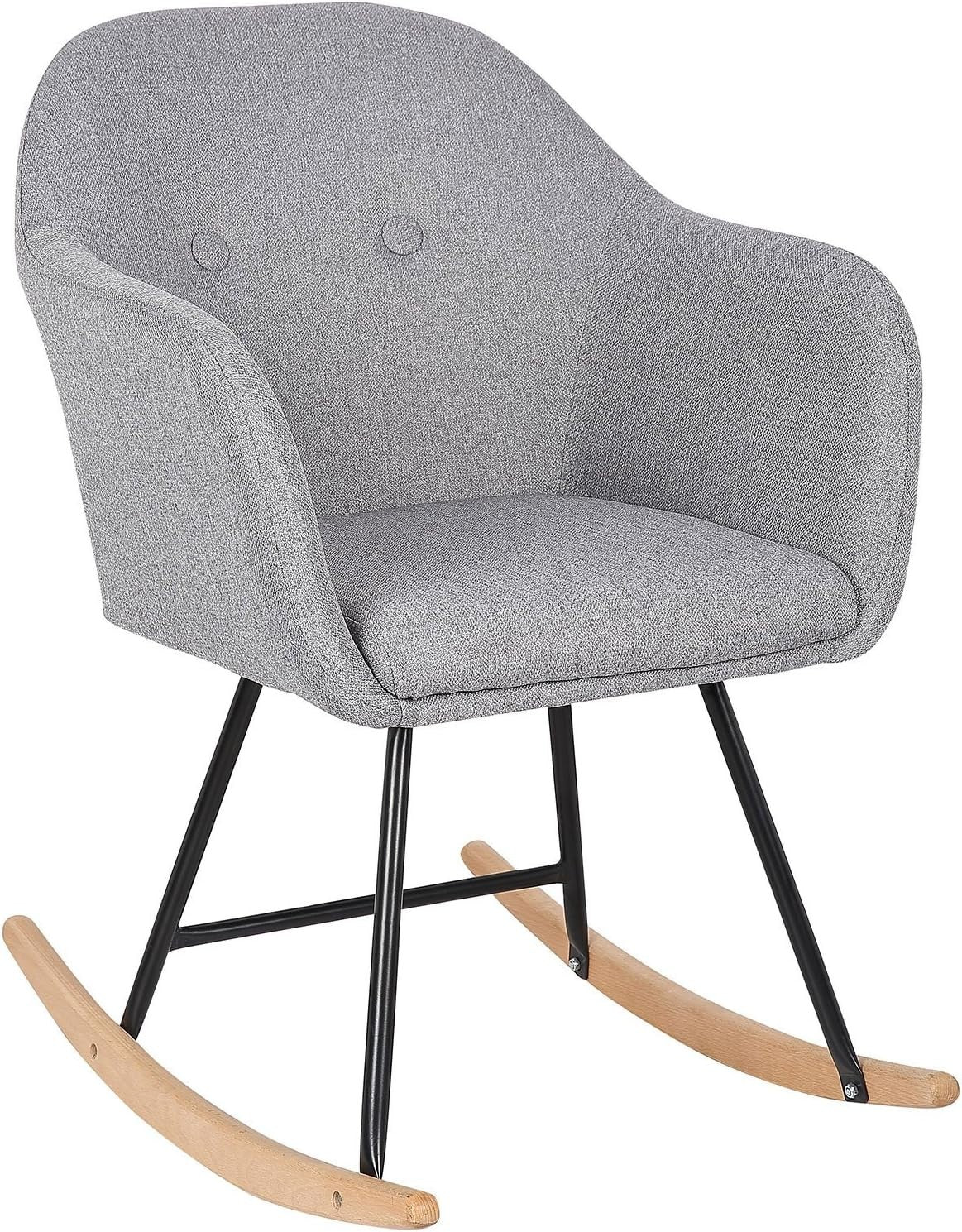 Padded Rocking Chair Armchair Linen Light Grey for Nursery Bedroom Lounge