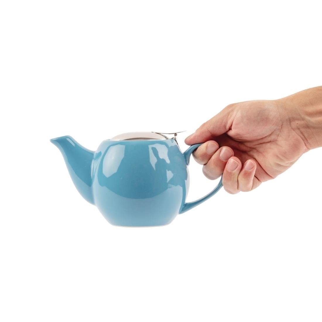 Blue Stoneware Teapot 510ml Tea Pot with Infuser Metal Lid Filter