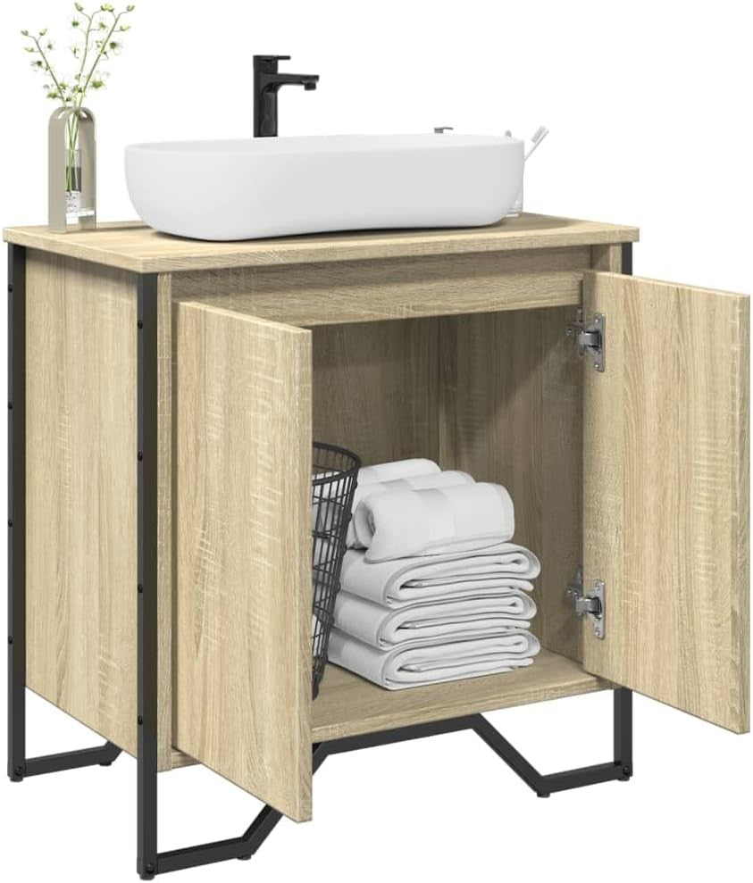 Modern Bathroom Vanity Unit Sonoma Oak – Under Sink Cabinet 2 Door Storage 60x60