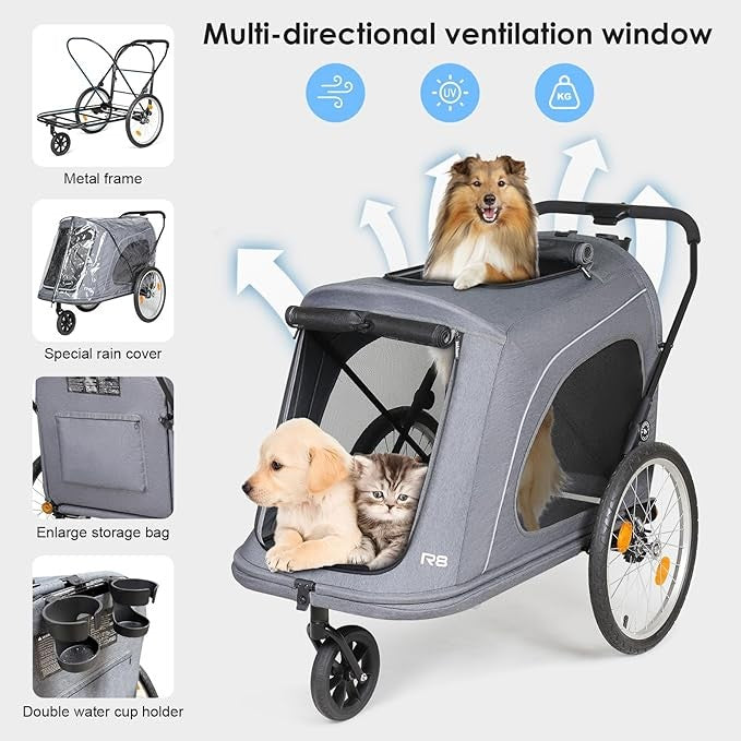 Large Dog Stroller Foldable Pet Pushchair Trailer 3 Wheel Heavy Duty 100lb