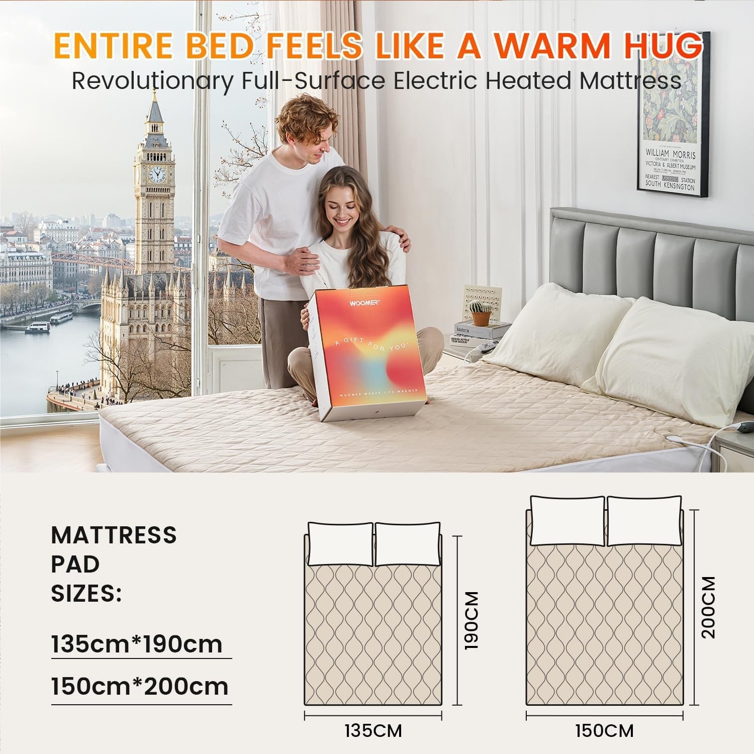 Electric Heated Underblanket Double 135x190cm Dual Control 10 Heat Light Brown