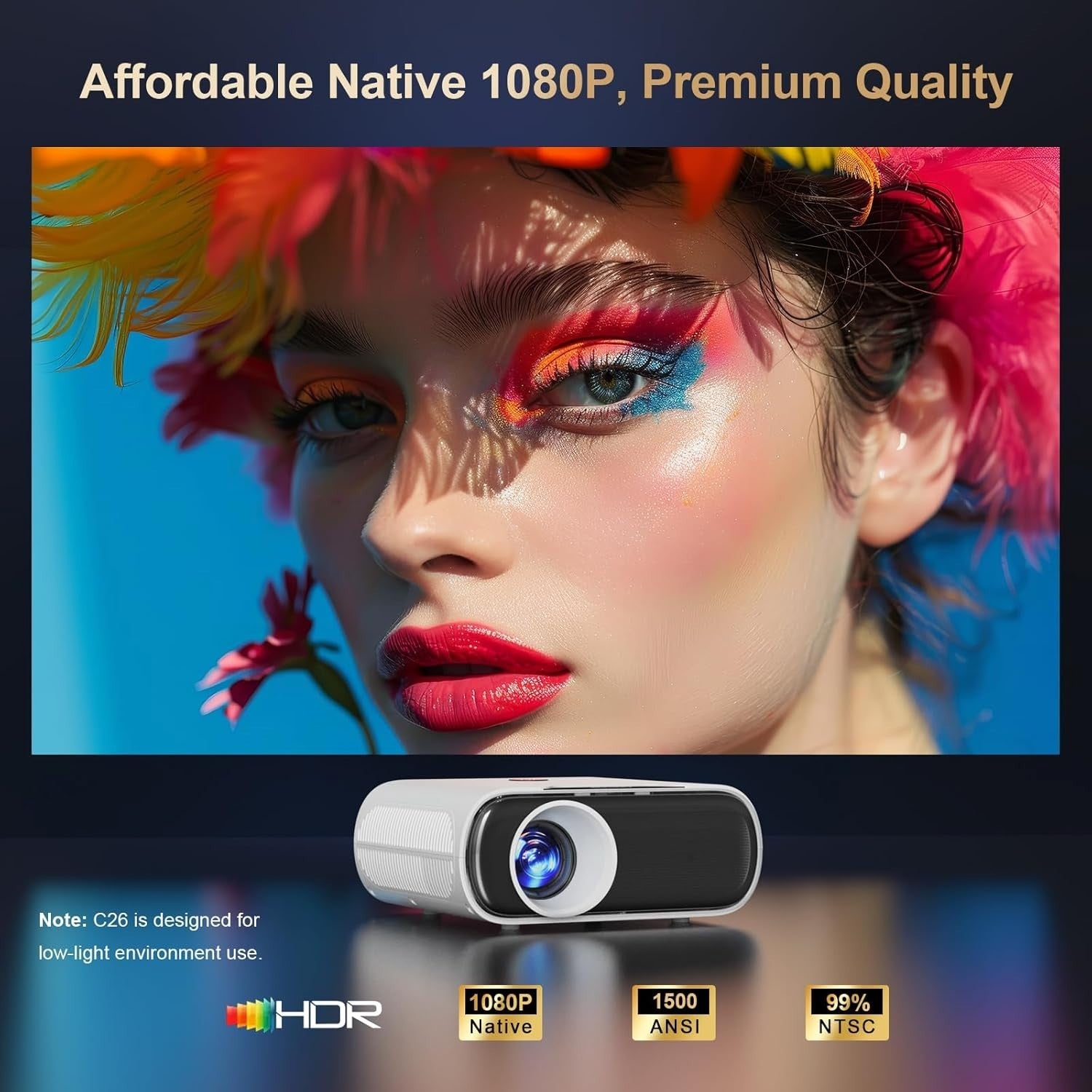 Smart 1080P Projector 1000 ANSI Google TV WiFi Bluetooth 4K