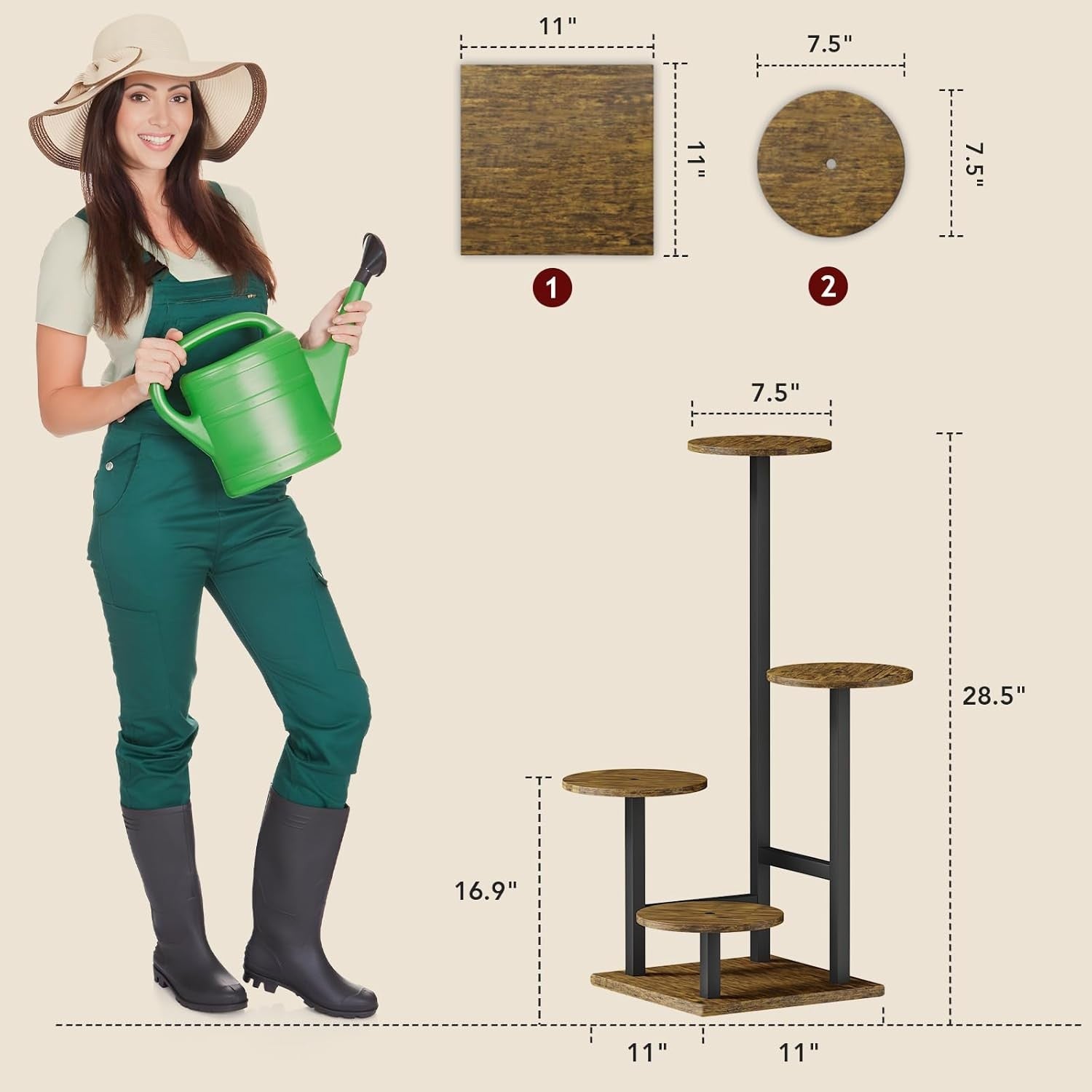 4-Tier Metal Plant Stand with Adjustable Grow Light & Hook | Indoor Corner Shelf