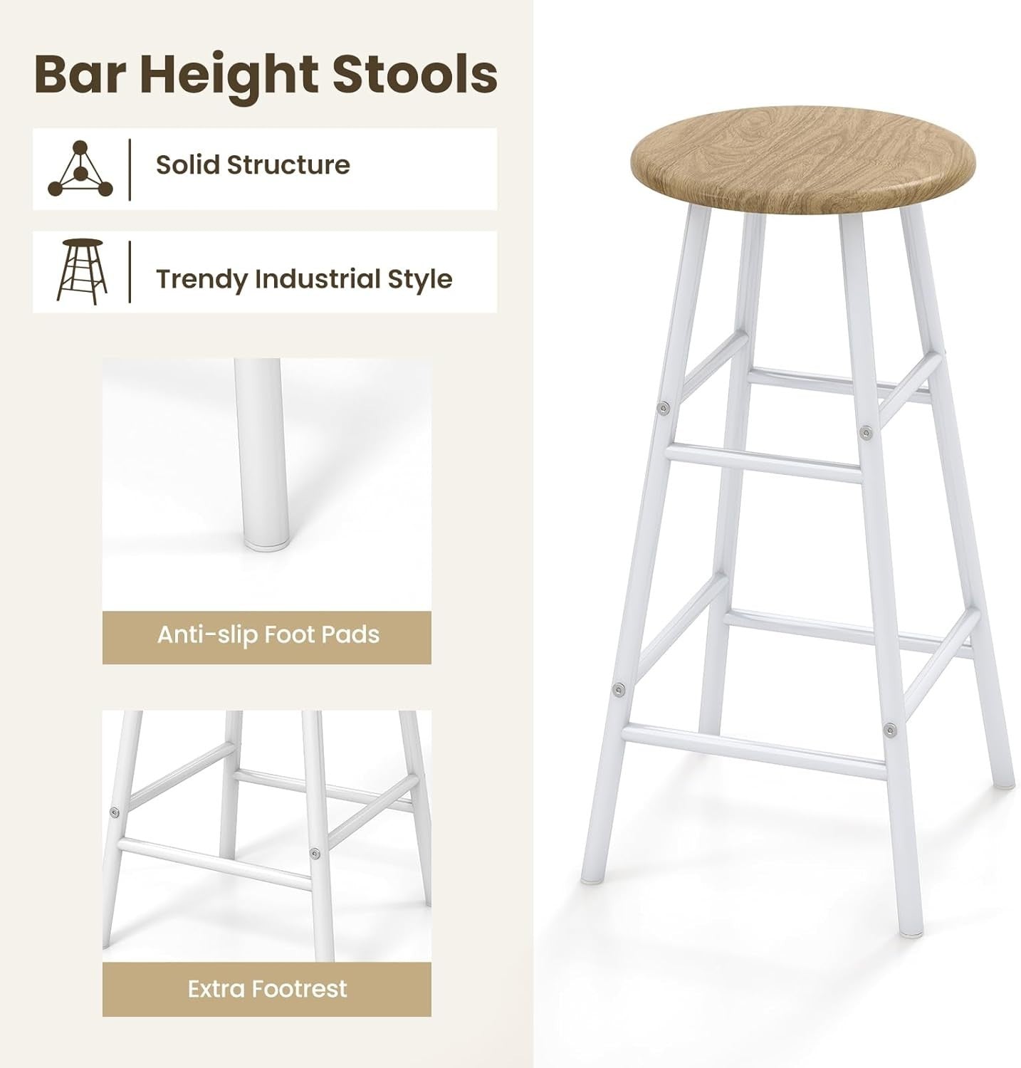 Natural Bar Table Set with Stools, Wine Rack, Shelves & Counter Dining Unit