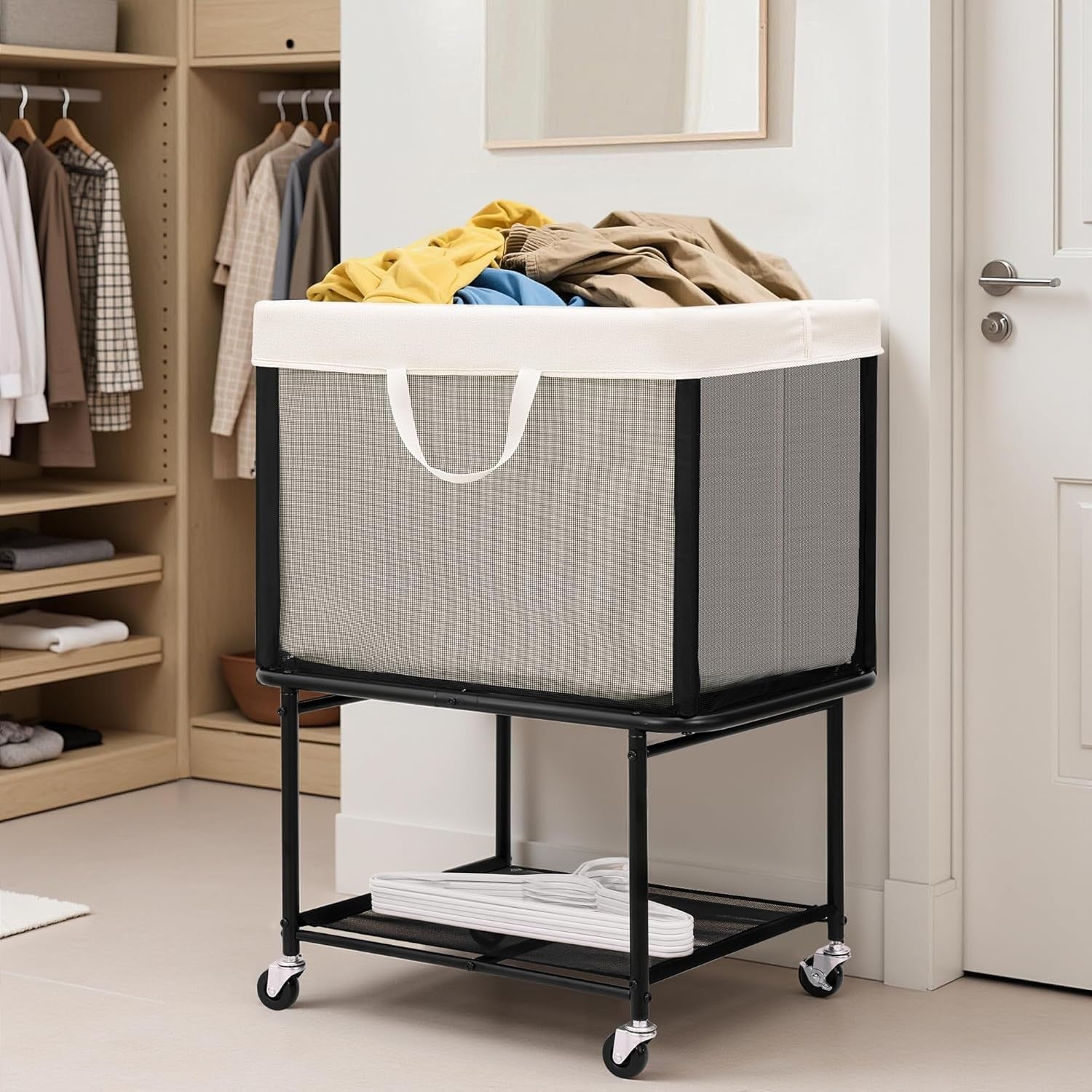 110L Rolling Laundry Hamper with Wheels Large 2-Tier Basket Removable Bag